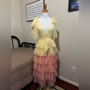 Aura - size xs very pretty party dress 
 Yellow and Pink Layered Dress